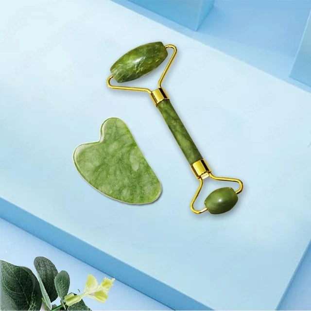 Lunevara Jade Ritual Set 🌿 Gua Sha & Face Roller (Natural Jade)