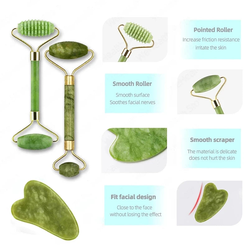 Lunevara Jade Ritual Set 🌿 Gua Sha & Face Roller (Natural Jade)