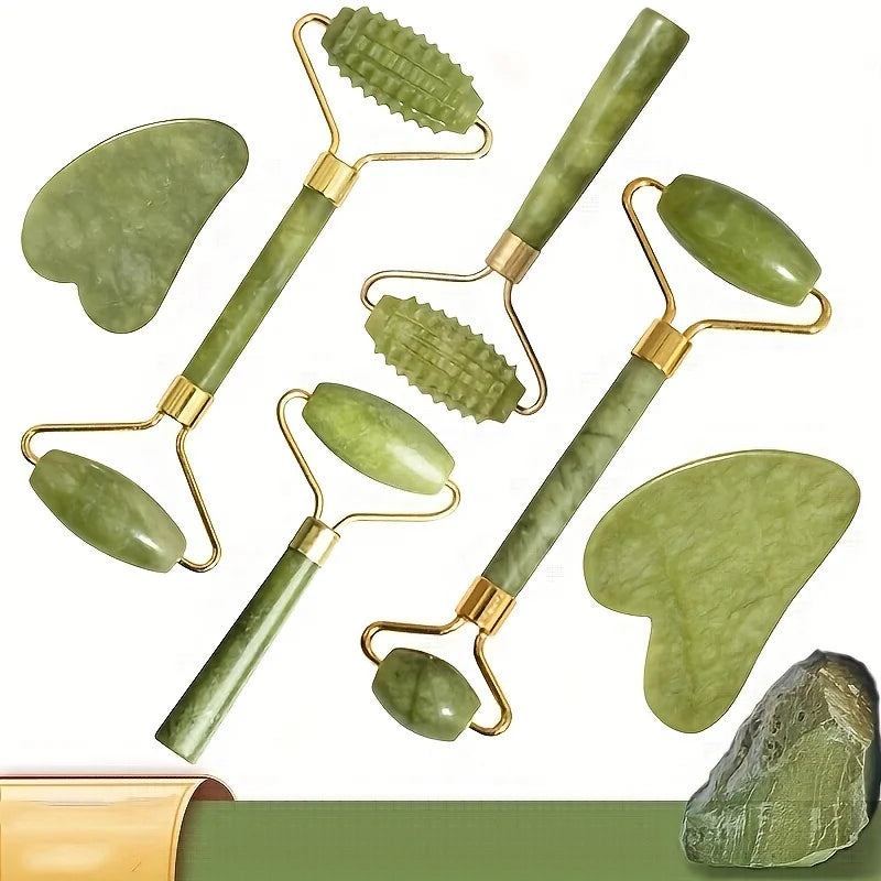 Lunevara Jade Ritual Set 🌿 Gua Sha & Face Roller (Natural Jade)