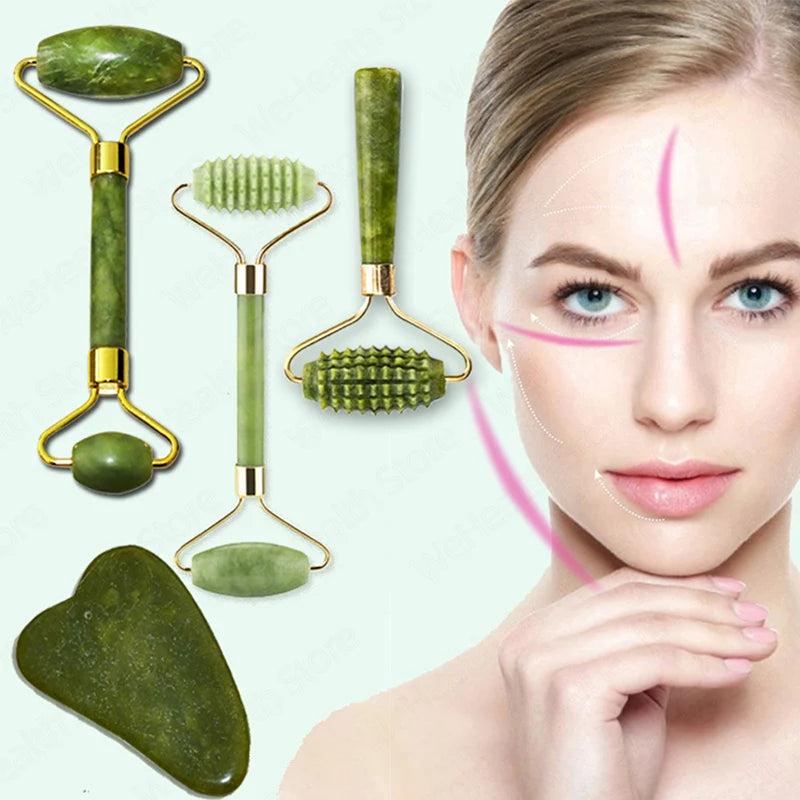 Lunevara Jade Ritual Set 🌿 Gua Sha & Face Roller (Natural Jade)